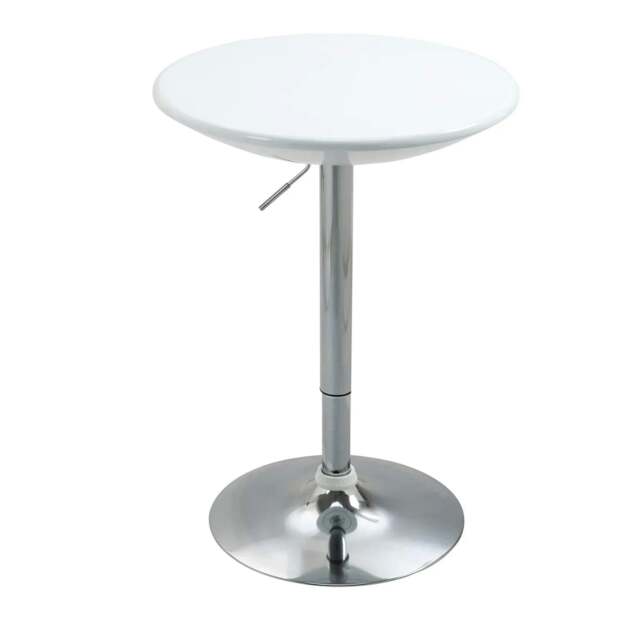 Rackhams Modern Round Bar Table Adjustable Height Home Pub Bistro Desk Swivel Painted Top with Silver Steel Leg and Base, White - image 1