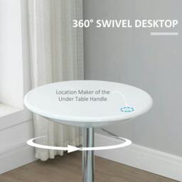 Rackhams Modern Round Bar Table Adjustable Height Home Pub Bistro Desk Swivel Painted Top with Silver Steel Leg and Base, White - thumbnail 4