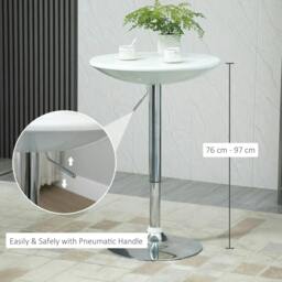 Rackhams Modern Round Bar Table Adjustable Height Home Pub Bistro Desk Swivel Painted Top with Silver Steel Leg and Base, White - thumbnail 5