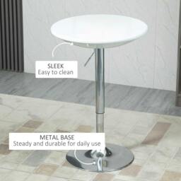 Rackhams Modern Round Bar Table Adjustable Height Home Pub Bistro Desk Swivel Painted Top with Silver Steel Leg and Base, White - thumbnail 6