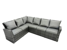 Rackhams 8 Seater High Back Rattan Garden Furniture Set Corner Sofa With Oblong Coffee Table Big Footstool - thumbnail 4