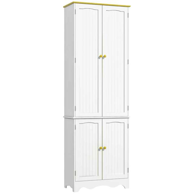 Rackhams Freestanding 4-Door Kitchen Cupboard, Storage Cabinet Organizer with 4 Shelves, 183cm, White - image 1