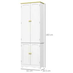 Rackhams Freestanding 4-Door Kitchen Cupboard, Storage Cabinet Organizer with 4 Shelves, 183cm, White - thumbnail 3