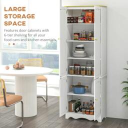 Rackhams Freestanding 4-Door Kitchen Cupboard, Storage Cabinet Organizer with 4 Shelves, 183cm, White - thumbnail 4
