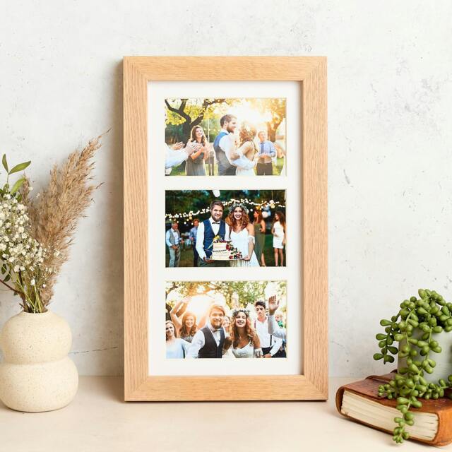 "Rackhams Solid Oak Triple Picture Frame with Mount - For 6x4"" Photos, Natural Finish - For 6""x4"" photos + Photo Prints" - image 1
