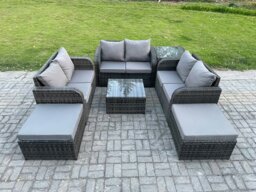 Rackhams 8 Seater Outdoor Garden Furniture Sets Wicker Rattan Furniture Sofa Sets with Square Coffee Table Love seat Sofa 2 Big Footstool Side Table - thumbnail 2