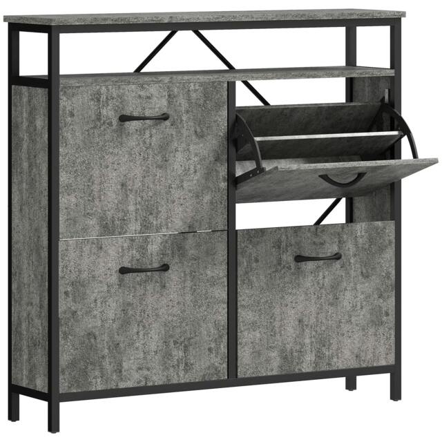 Rackhams Shoe Storage Cabinet with 4 Flip Drawers and Open Shelf - Cement Grey