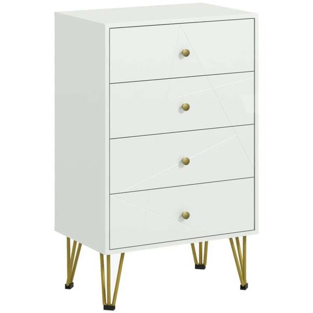 Rackhams Tall Chest of Drawers, 4-Drawer Dresser for Bedroom, Modern Storage Cabinets with Hairpin Legs, White - image 1