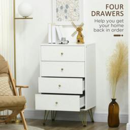 Rackhams Tall Chest of Drawers, 4-Drawer Dresser for Bedroom, Modern Storage Cabinets with Hairpin Legs, White - thumbnail 4