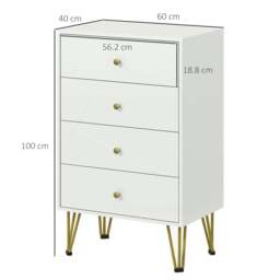Rackhams Tall Chest of Drawers, 4-Drawer Dresser for Bedroom, Modern Storage Cabinets with Hairpin Legs, White - thumbnail 3