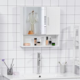 Rackhams Bathroom Mirror Cabinet Wall Mount Storage Organizer w/ Door, White - thumbnail 3
