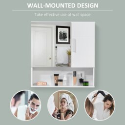Rackhams Bathroom Mirror Cabinet Wall Mount Storage Organizer w/ Door, White - thumbnail 5
