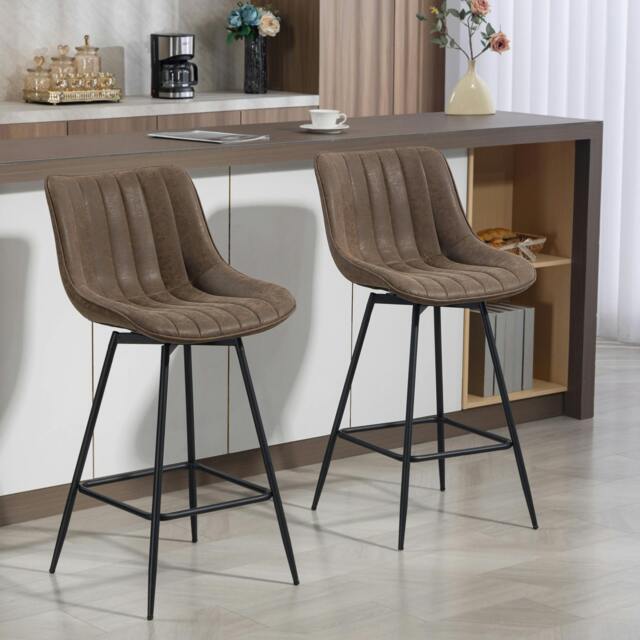 Rackhams Swivel Bar Stools Set of 2, PU Leather Upholstery - Brown - image 1