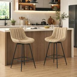 Rackhams Swivel Bar Stools Set of 2, PU Leather Upholstery - Brown - thumbnail 6