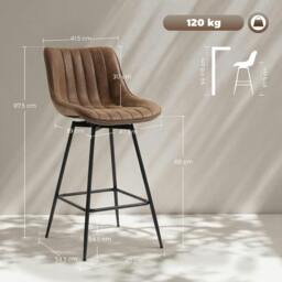 Rackhams Swivel Bar Stools Set of 2, PU Leather Upholstery - Brown - thumbnail 3