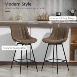 Rackhams Swivel Bar Stools Set of 2, PU Leather Upholstery - Brown - thumbnail 4