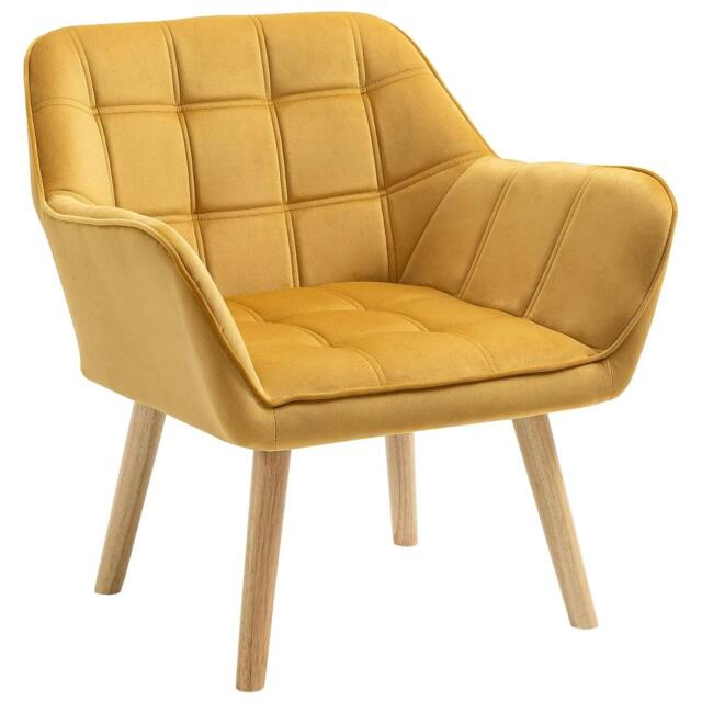 Rackhams Armchair Accent Chair, Vanity Chair with Wide Arms, Slanted Back, Padding, Metal Frame, Wooden Legs, Home Bedroom Furniture Seating, Yellow - image 1