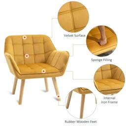 Rackhams Armchair Accent Chair, Vanity Chair with Wide Arms, Slanted Back, Padding, Metal Frame, Wooden Legs, Home Bedroom Furniture Seating, Yellow - thumbnail 4