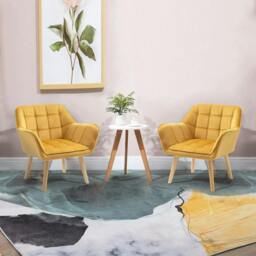 Rackhams Armchair Accent Chair, Vanity Chair with Wide Arms, Slanted Back, Padding, Metal Frame, Wooden Legs, Home Bedroom Furniture Seating, Yellow - thumbnail 2