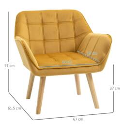 Rackhams Armchair Accent Chair, Vanity Chair with Wide Arms, Slanted Back, Padding, Metal Frame, Wooden Legs, Home Bedroom Furniture Seating, Yellow - thumbnail 3