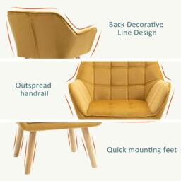 Rackhams Armchair Accent Chair, Vanity Chair with Wide Arms, Slanted Back, Padding, Metal Frame, Wooden Legs, Home Bedroom Furniture Seating, Yellow - thumbnail 5