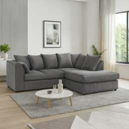 Rackhams Luxor Cord Fabric 4 Seater Corner Sofa Scatter Back - Silver - Right Hand Facing - thumbnail 2