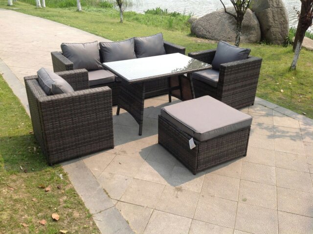 Rackhams Grey Lounge Rattan Sofa Dining Table Set Chairs Garden Furniture Outdoor - image 1