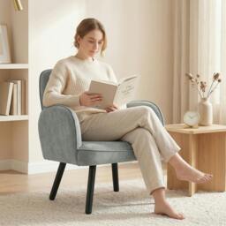 Rackhams Lounge Chair Velvet Upholstered Spring Cushion - Grey