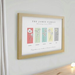 Rackhams Personalised Birth Flower Family of 5 Oak Framed Print - thumbnail 2