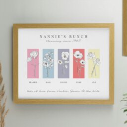 Rackhams Personalised Birth Flower Family of 5 Oak Framed Print - thumbnail 1