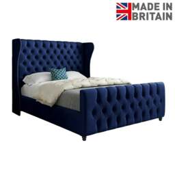 Rackhams Donati Straight Curved Top Upholstered Soft Velvet Bed Frame - Blue - Blue - Double - thumbnail 6