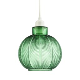 Rackhams Designer Ribbed Leaf Themed Forest Emerald Green Glass Pendant Lighting Shade - thumbnail 1