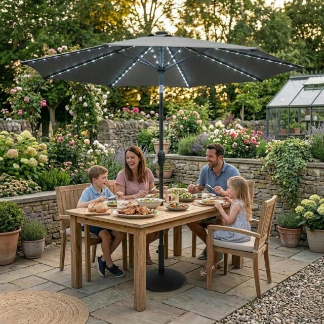 Rackhams LED Tilt Parasol 2.7m With Tilt Base – Grey - image 1