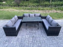 Rackhams 9 Seater Outdoor Wicker Garden Furniture Rattan Lounge Sofa Set Patio Rectangular Dining Table Three Seater Sofa Dark Grey Mixed - thumbnail 1