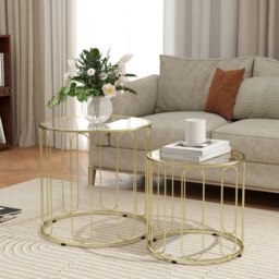 Rackhams Coffee Table Set of 2, Nest of Tables with Metal Frame, Gold Tone - Gold Tone - thumbnail 1