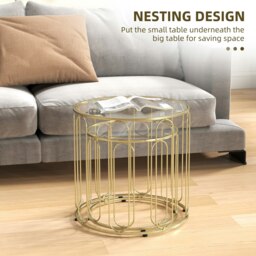 Rackhams Coffee Table Set of 2, Nest of Tables with Metal Frame, Gold Tone - Gold Tone - thumbnail 3