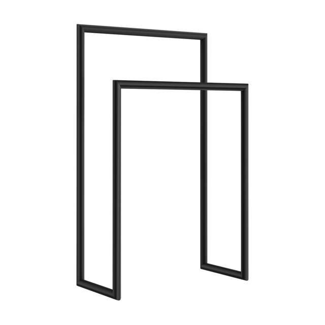 Rackhams Matt Black Stainless Steel Double Towel Rail (H)81cm x (W)40cm Freestanding Bathroom Twin Towel Holder - image 1