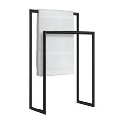 Rackhams Matt Black Stainless Steel Double Towel Rail (H)81cm x (W)40cm Freestanding Bathroom Twin Towel Holder - thumbnail 2