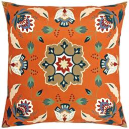 Rackhams Folk Floral Cushion Cover - Orange - 30cm x 50cm - Orange - 100% Polyester