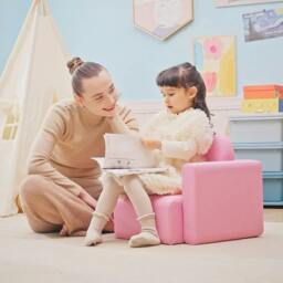 Rackhams 2 In 1 Toddler Sofa Chair, 48 x 44 x 41 cm, for Game Relax Playroom, Pink - thumbnail 2