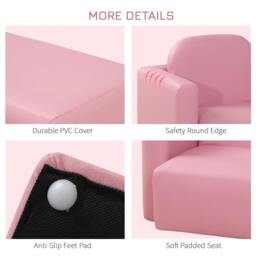Rackhams 2 In 1 Toddler Sofa Chair, 48 x 44 x 41 cm, for Game Relax Playroom, Pink - thumbnail 6