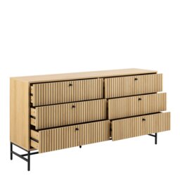 Rackhams Albany Wide Chest of 6 Drawers in Oak/Black Legs - Oak & Black - Matt - Melamine,powder coated steel - thumbnail 4