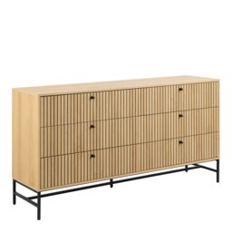 Rackhams Albany Wide Chest of 6 Drawers in Oak/Black Legs - Oak & Black - Matt - Melamine,powder coated steel