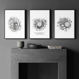 Rackhams Canvas Painting Wall Decor - Set of 3 Abstract Clocks Wall art Prints - A4 8.27 x 11.69 in / 21 x 29.7 cm - Satin Photo paper 280 gsm - Oak Frame - thumbnail 6