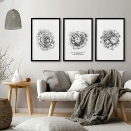 Rackhams Canvas Painting Wall Decor - Set of 3 Abstract Clocks Wall art Prints - A4 8.27 x 11.69 in / 21 x 29.7 cm - Satin Photo paper 280 gsm - Oak Frame - thumbnail 4