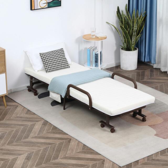 Rackhams Folding Bed with Mattress & Wheels, Adjustable Backrest Guest, White - image 1