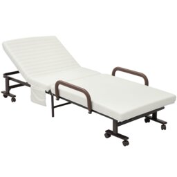 Rackhams Folding Bed with Mattress & Wheels, Adjustable Backrest Guest, White - thumbnail 2