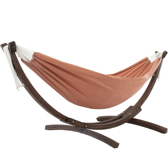 Rackhams Double Sunbrella Hammock with Solid Pine Arc Stand - Coral - image 1