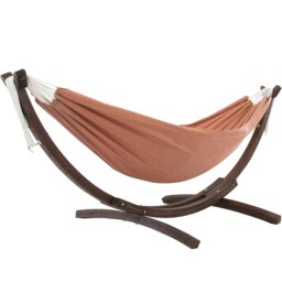 Rackhams Double Sunbrella Hammock with Solid Pine Arc Stand - Coral - thumbnail 1