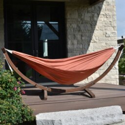 Rackhams Double Sunbrella Hammock with Solid Pine Arc Stand - Coral - thumbnail 3